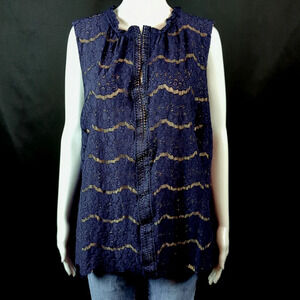 Rose & Olive sz 2X Navy Blue Sleeveless Lace Lined Top with Beige Lining